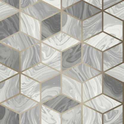 248975 - Portfolio Marble Cube Wallpaper - Grey/Gold - Rasch