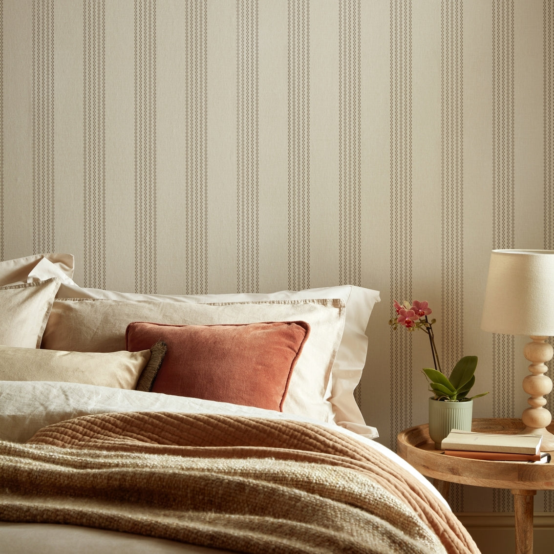 2513-186-01 - Silk Stripe Wallpaper - Burnished Brown - 1838 wallcoverings