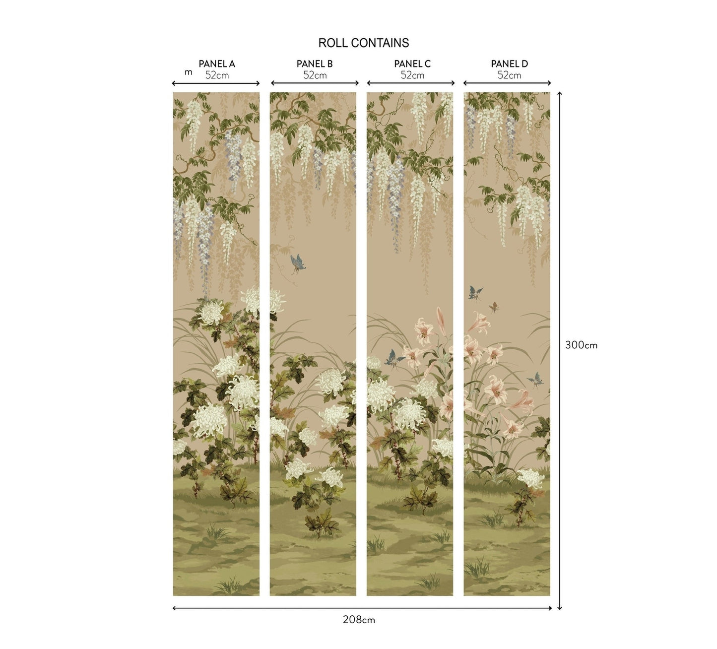 2513-191-01 - Wisteria Bloom Wall Mural - Alabaster - 1838 wallcoverings