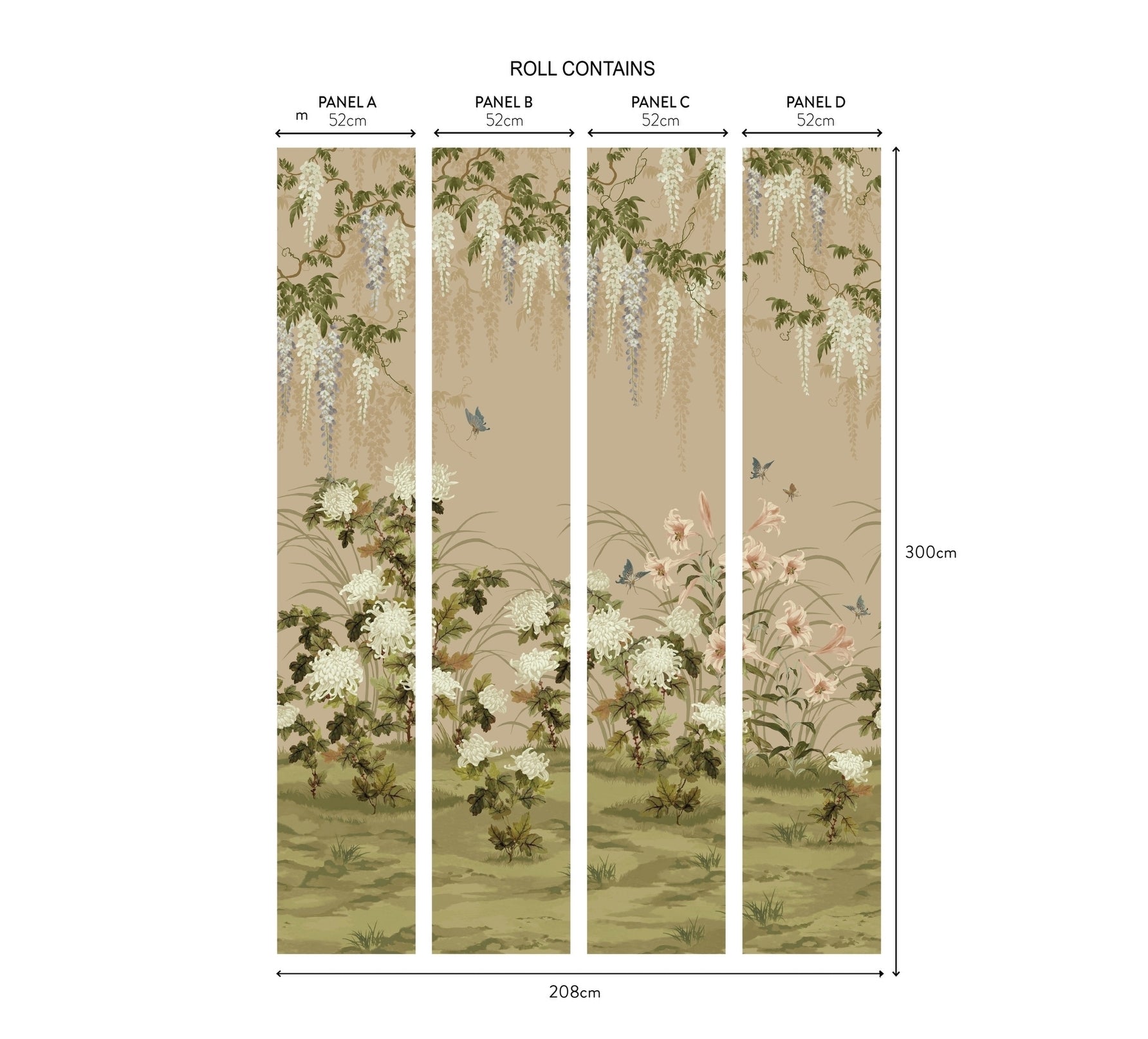 2513-191-01 - Wisteria Bloom Wall Mural - Alabaster - 1838 wallcoverings