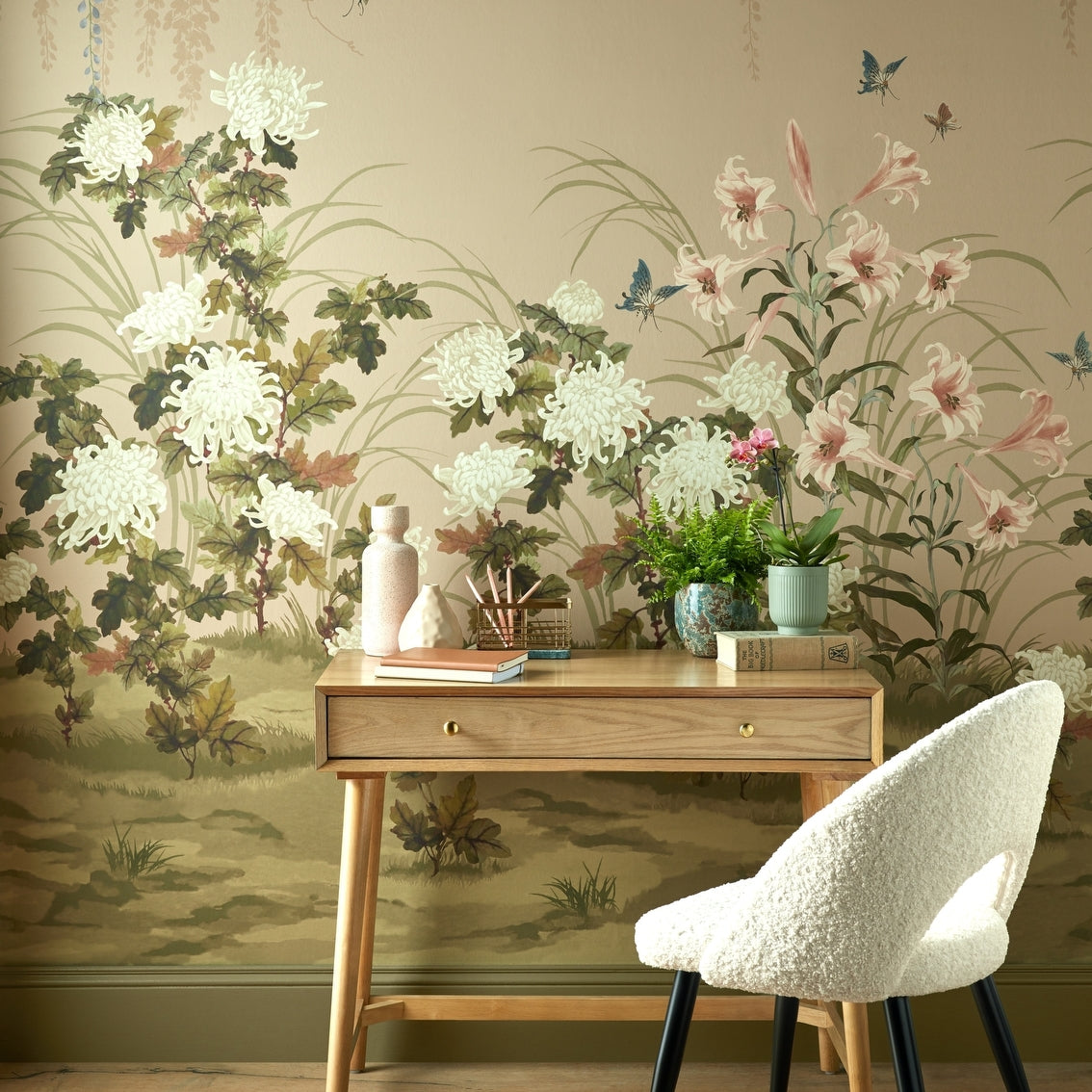 2513-191-01 - Wisteria Bloom Wall Mural - Alabaster - 1838 wallcoverings