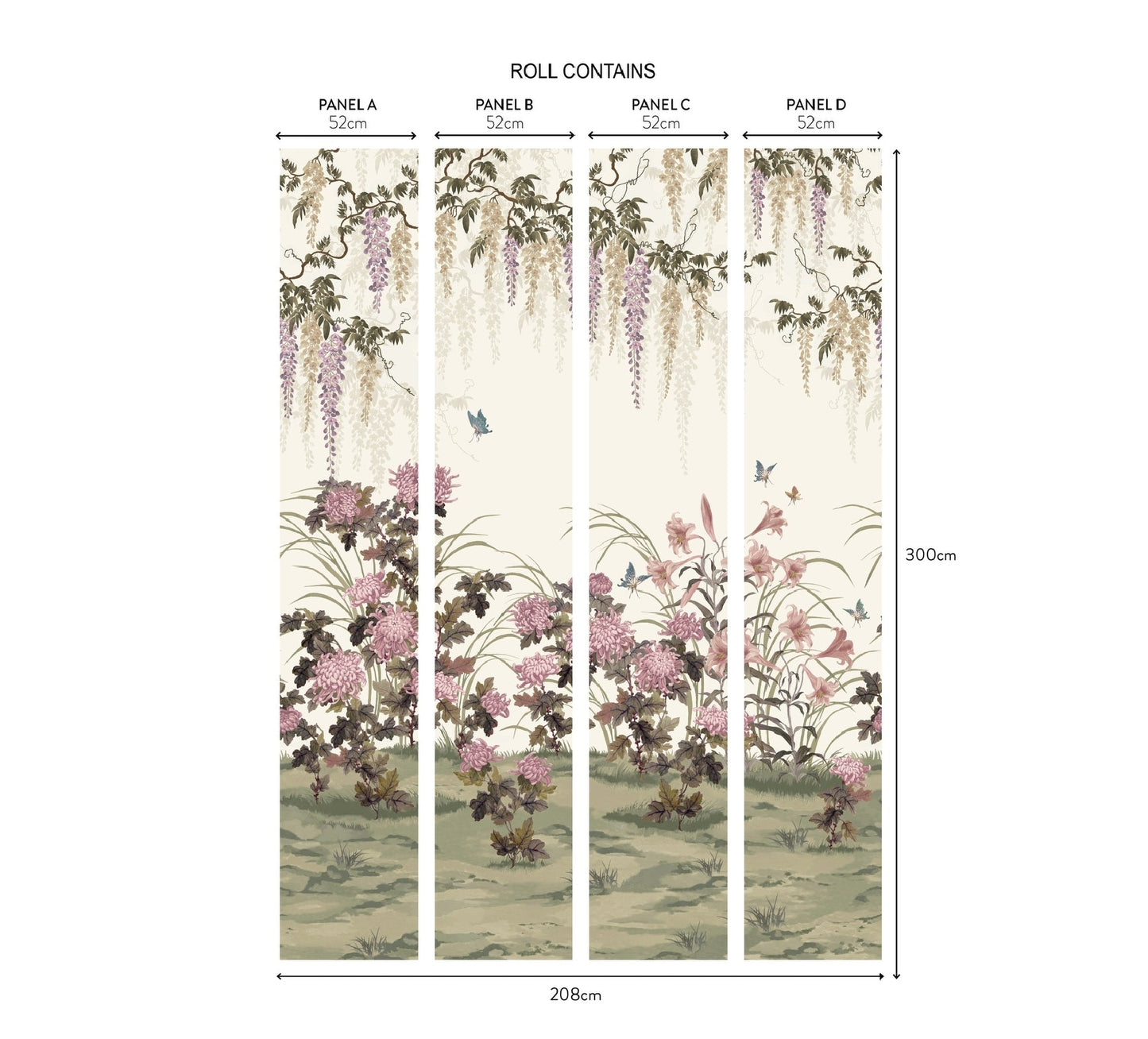 2513-191-02 - Wisteria Bloom Wall Mural - Heather - 1838 wallcoverings