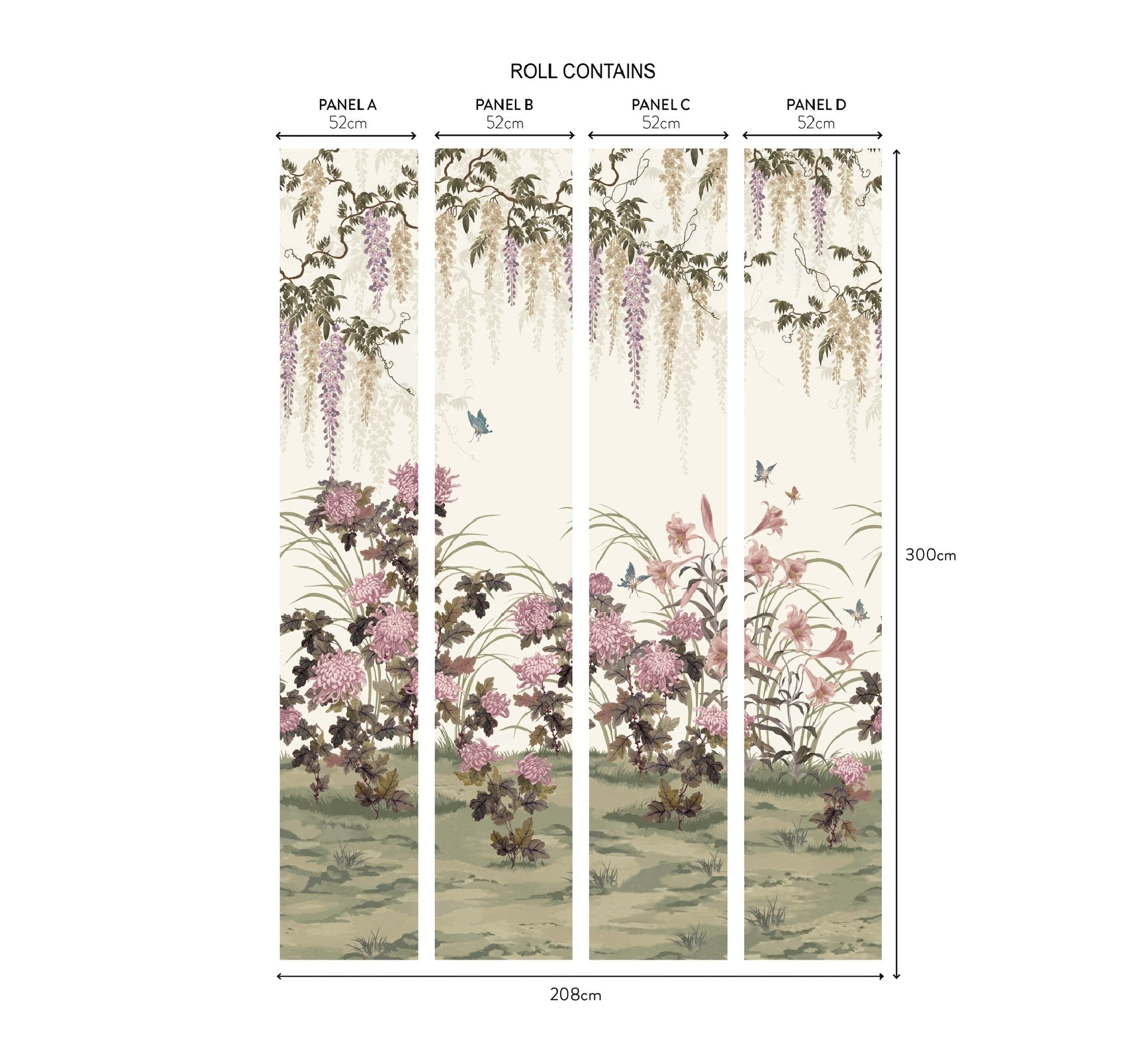 2513-191-02 - Wisteria Bloom Wall Mural - Heather - 1838 wallcoverings