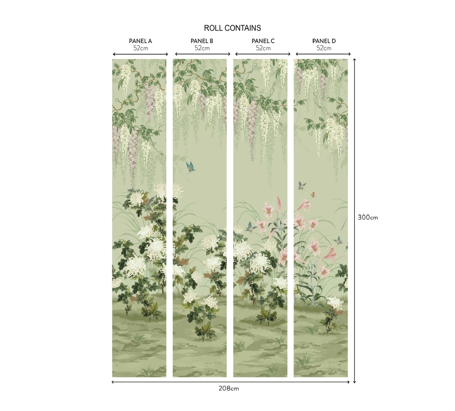 2513-191-03 - Wisteria Bloom Wall Mural - Pistachio - 1838 wallcoverings