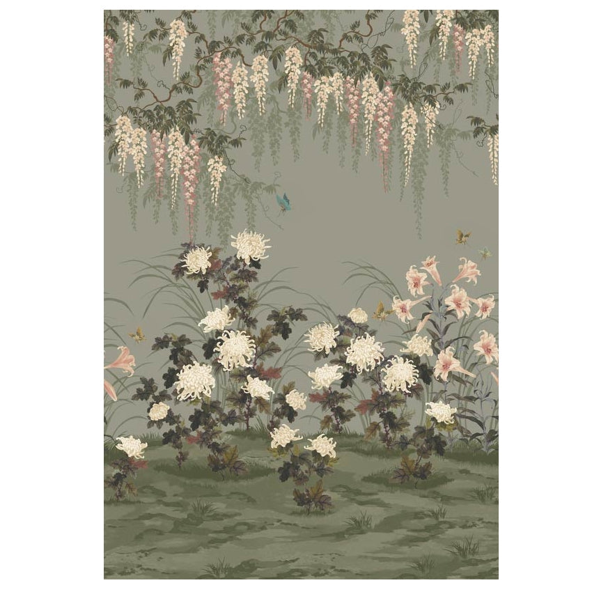 2513-191-04 - Wisteria Bloom Wall Mural - Dark Sage Green - 1838 wallcoverings