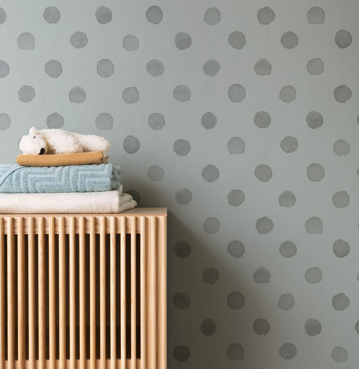 252057 - Bambino Polka Dot Painted Spot Wallpaper - Green - Rasch