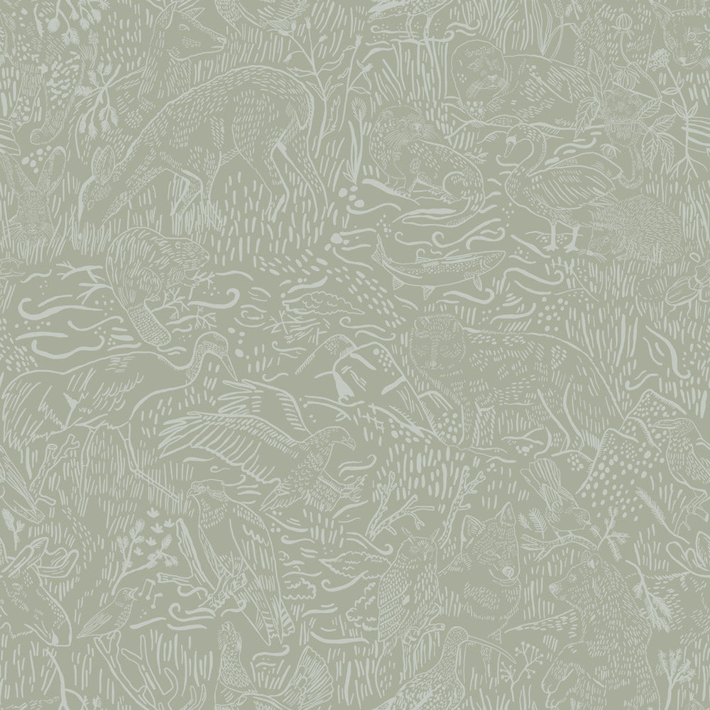 26017 - Landskapsdjur Wallpaper - Gray/Green - Midbec