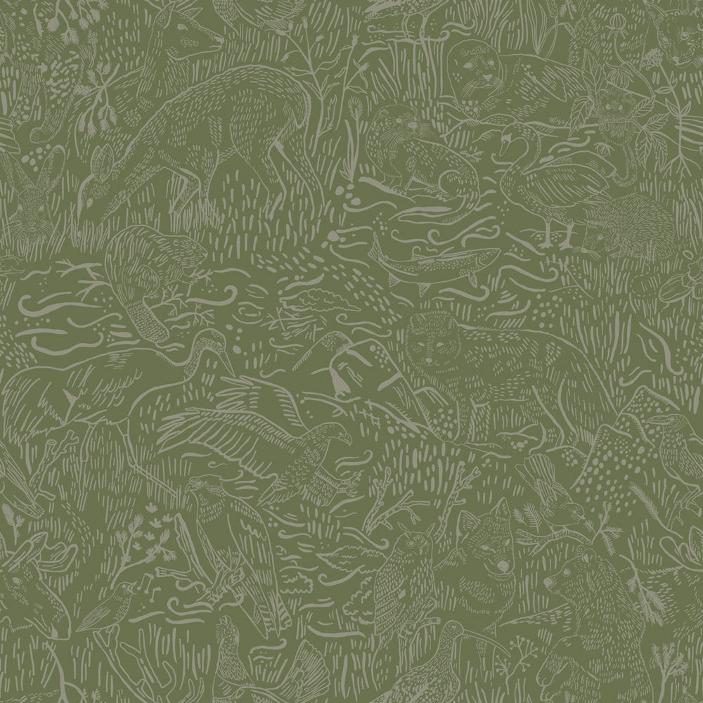 26023 - Landskapsdjur Wallpaper - Forest Green - Midbec