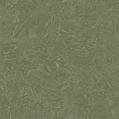 26023 - Landskapsdjur Wallpaper - Forest Green - Midbec