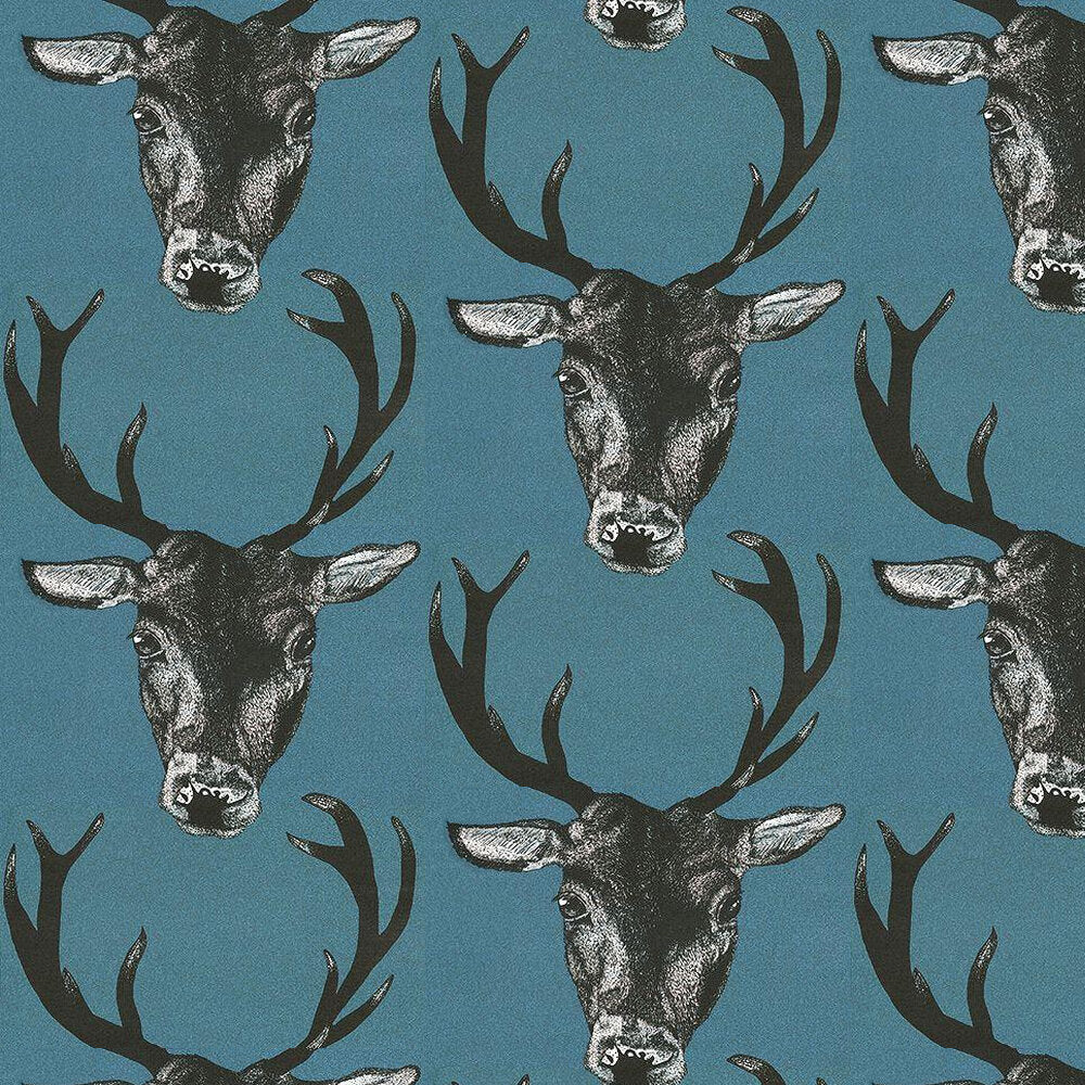 Stag Head Wallpaper - Teal - The Graduate Collection