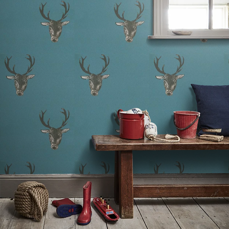 Stag Print Wallpaper - Teal - The Graduate Collection