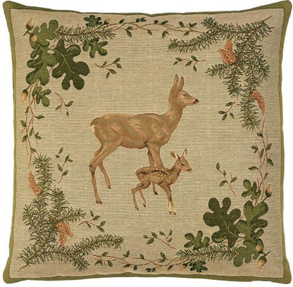 Deer & Fawn Tapestry Cushion with Feather Filler 