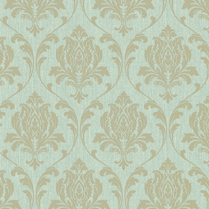 274973 - Highgrove Damask Wallpaper - Gold & Teal - Rasch
