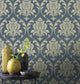 274997 - Highgrove Damask Wallpaper - Gold & Navy - Rasch