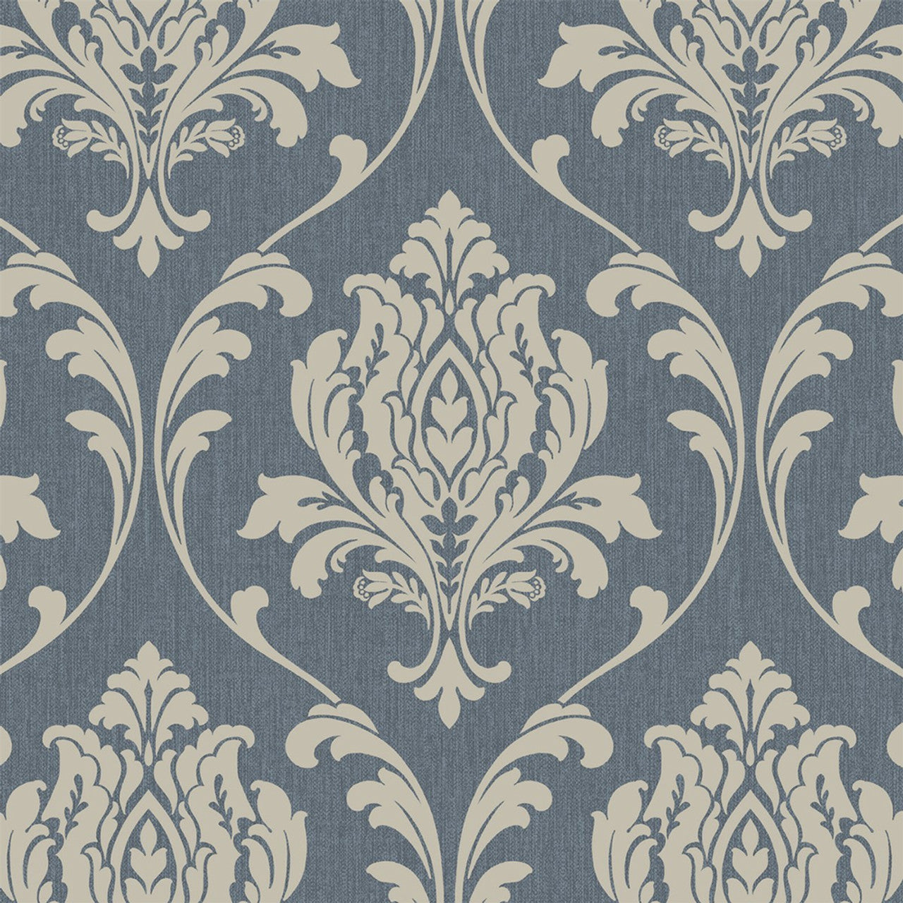 274997 - Highgrove Damask Wallpaper - Gold & Navy - Rasch