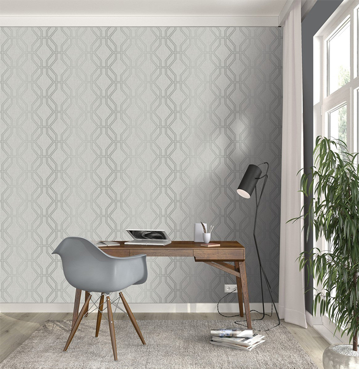 275277 - Highgrove Trellis Wallpaper - Grey & Silver - Rasch