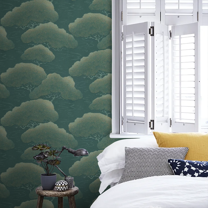 275PIBLUEP - Pine Wallpaper - Blue Green / Gold - Little Greene