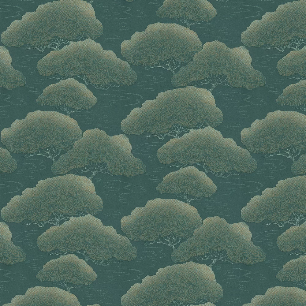 275PIBLUEP - Pine Wallpaper - Blue Green / Gold - Little Greene