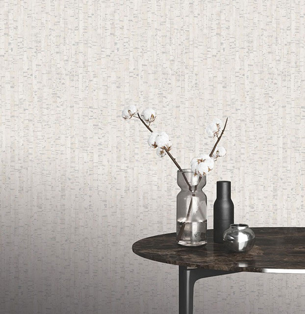279053 - Cork Effect Montado Wallpaper - White & Silver - Rasch