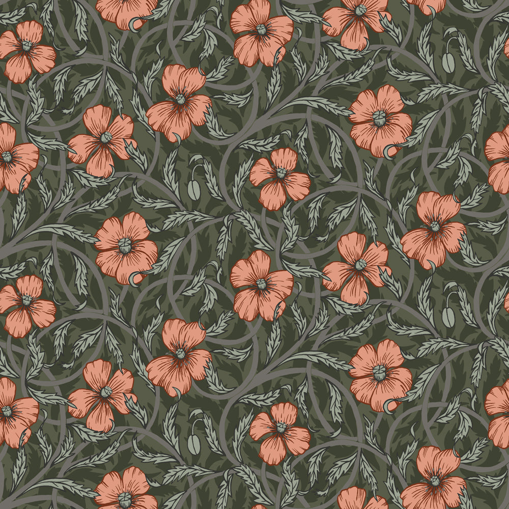 28028 - Poppy Wallpaper - Forest Green - Midbec