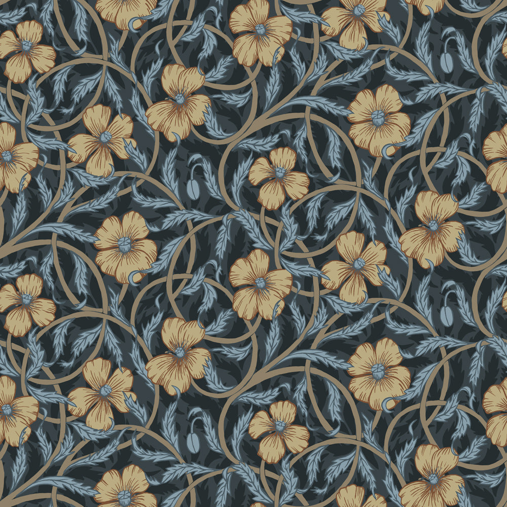 28029 - Poppy Wallpaper - Dark Blue - Midbec