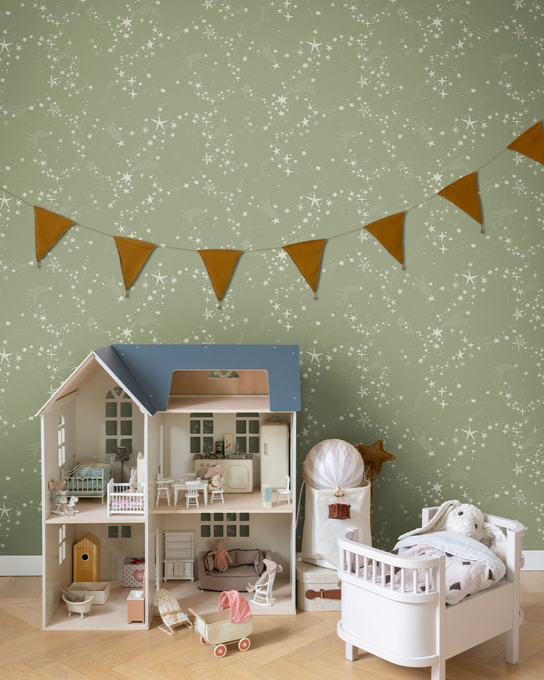 29022 - Stjarnorna Wallpaper - Green/Gray - Midbec