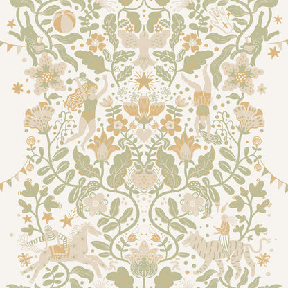 29025 - Cirkus Wallpaper - Beige Green - Midbec