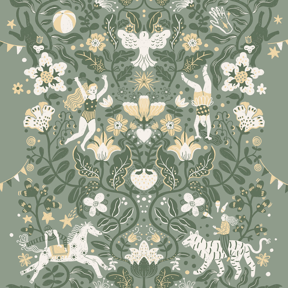 29027 - Cirkus Wallpaper - Green / Gray - Midbec