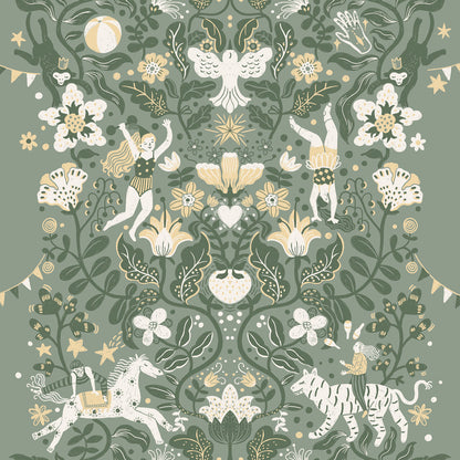 29027 - Cirkus Wallpaper - Green / Gray - Midbec