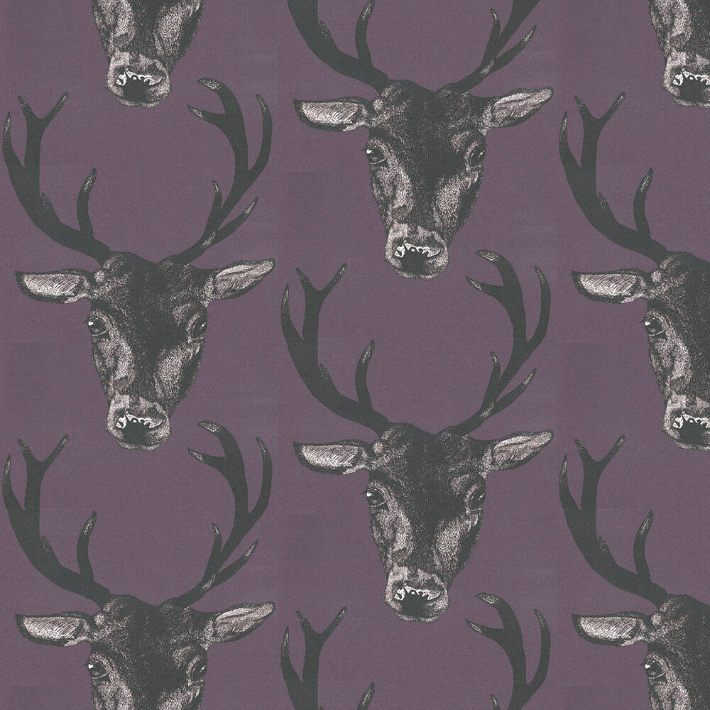 Stag Head Wallpaper - Plum - The Graduate Collection
