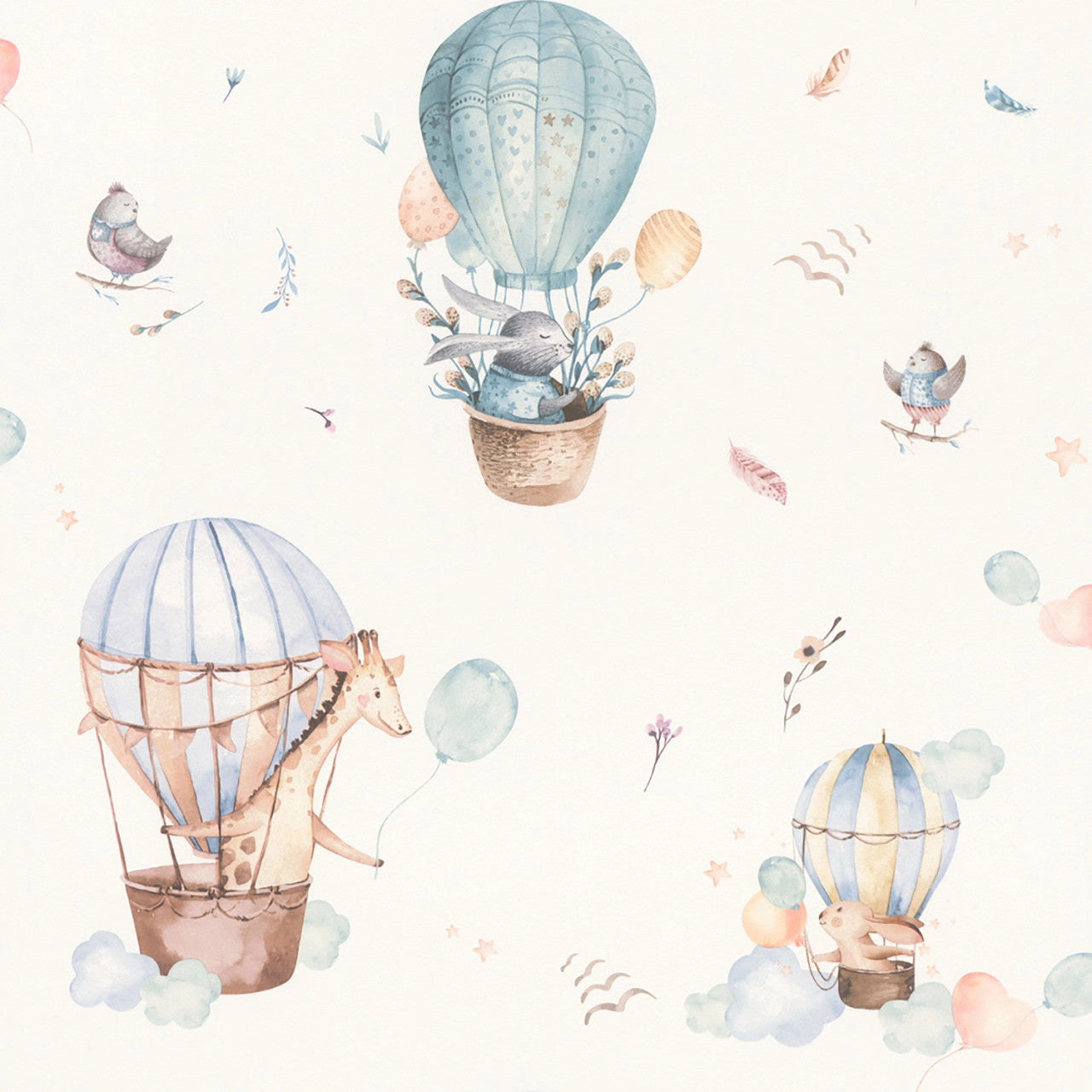 300512 - Kids World Balloon Ride Wallpaper - Blue Multi - Rasch