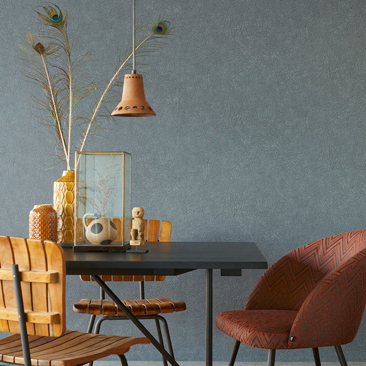 300515 - Skin Latigo Bone Leather Wallpaper - Blue - Eijffinger