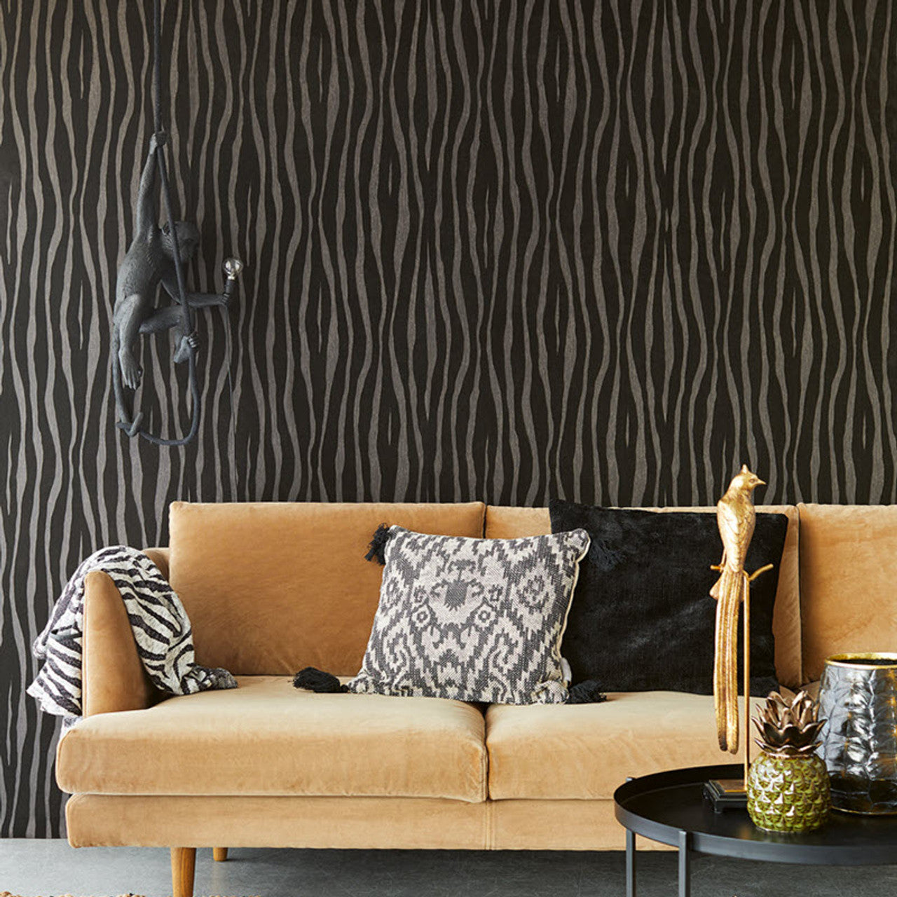 300550 - Skin Zebra Stripe Wallpaper - Charcoal - Eijffinger