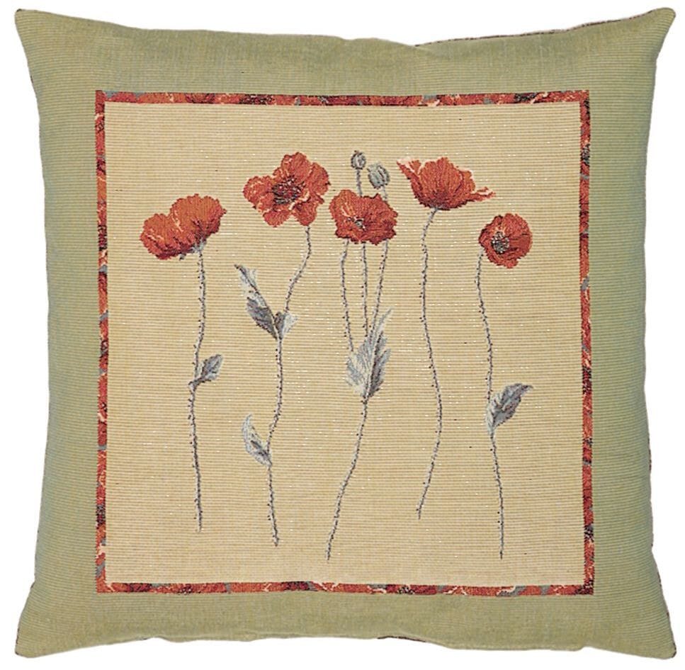 Poppies Tapestry Cushion with Feather Filler 