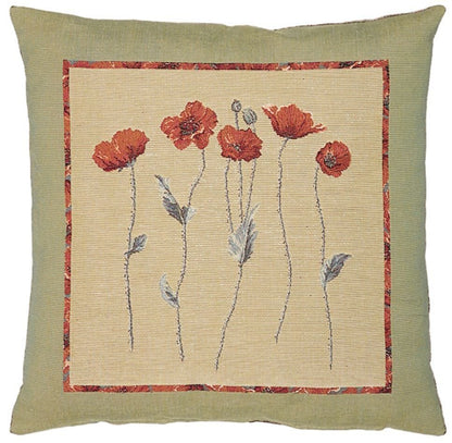 Poppies Tapestry Cushion with Feather Filler 