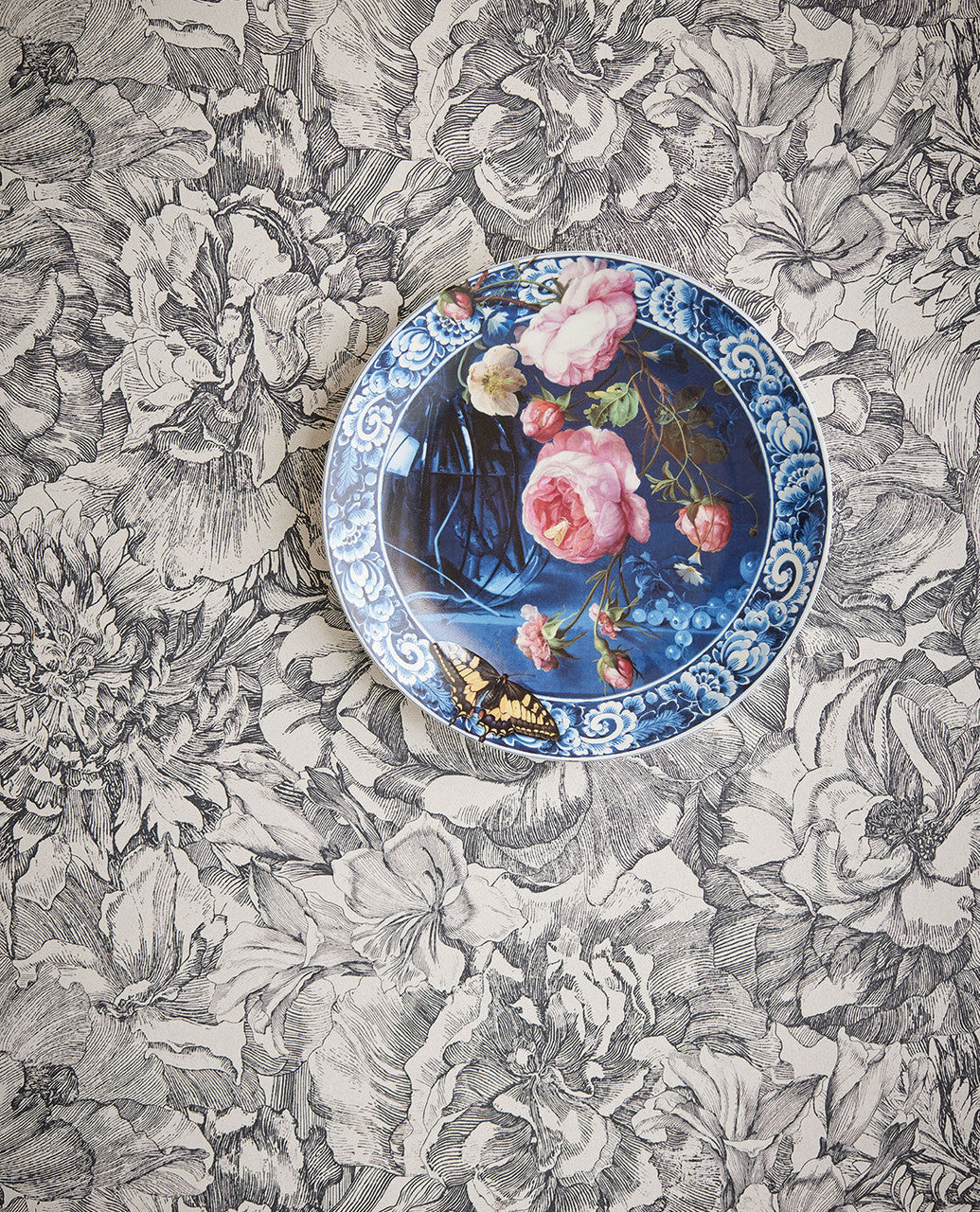 307340 - Museum Flowers Wallpaper - Black / White - Eijffinger