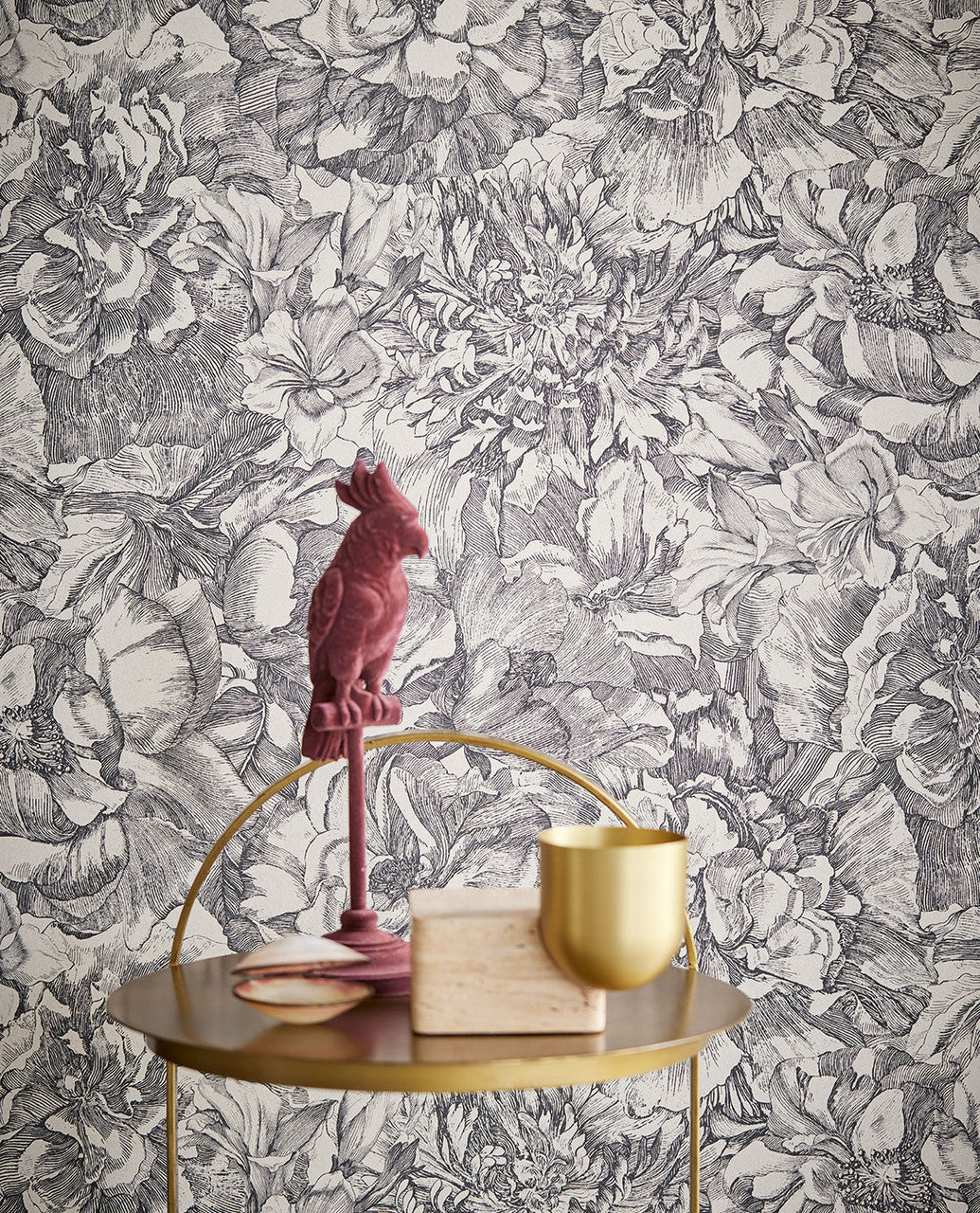 307340 - Museum Flowers Wallpaper - Black / White - Eijffinger