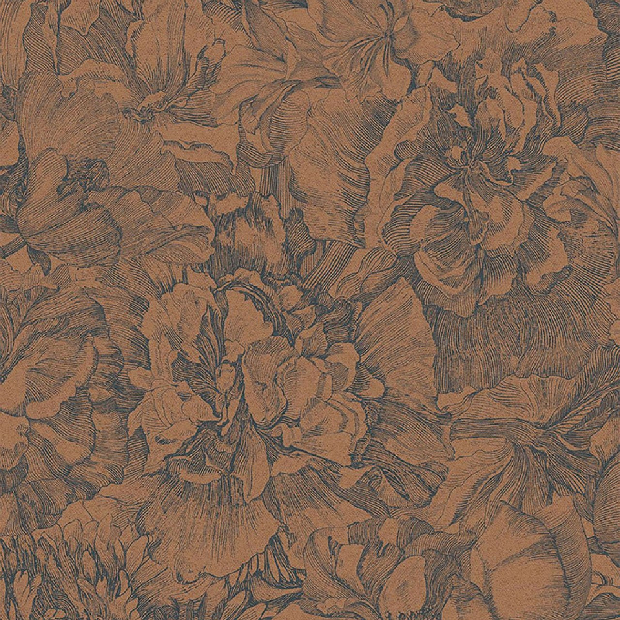 307344 - Museum Flowers Wallpaper - Blue / Terracotta - Eijffinger
