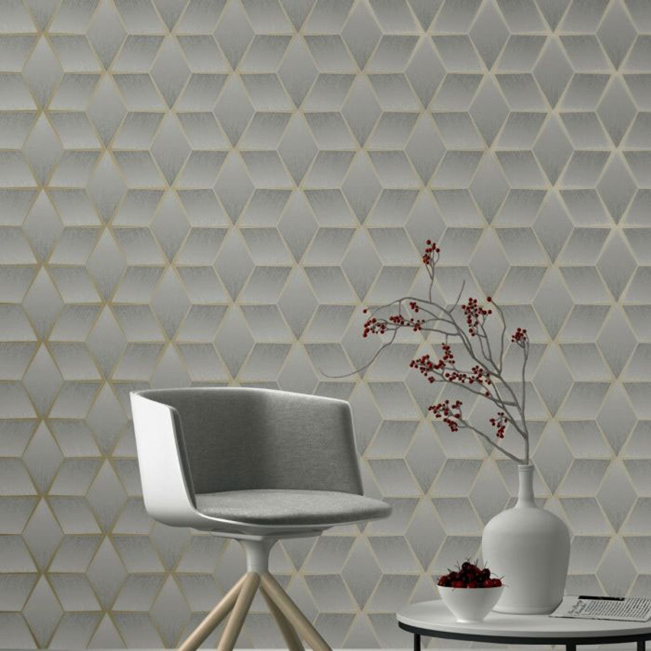 310610 - Luxor Geo Wallpaper - Grey - Rasch