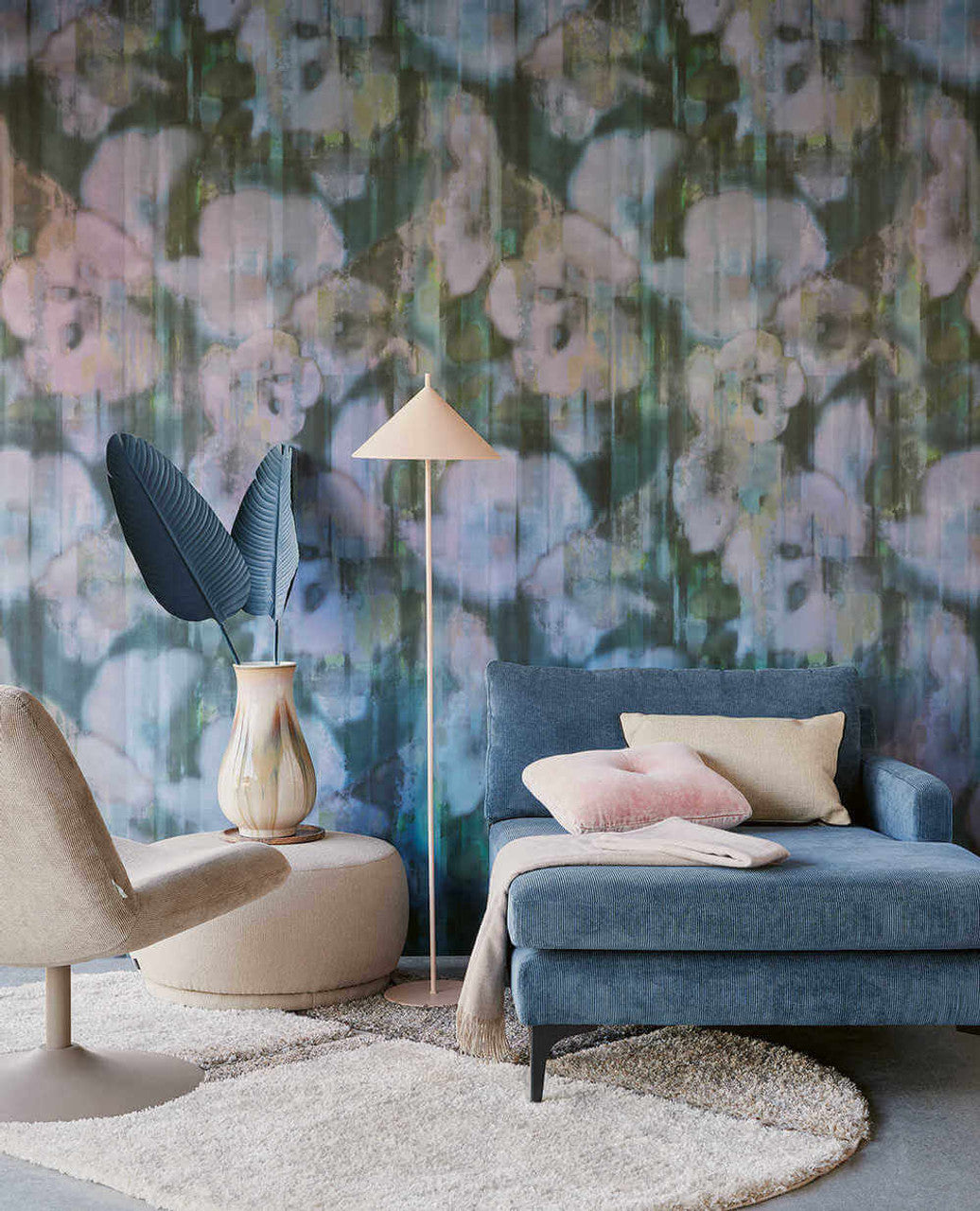 313571 - Inky Floral Mural Wallpaper - Teal - Eijffinger