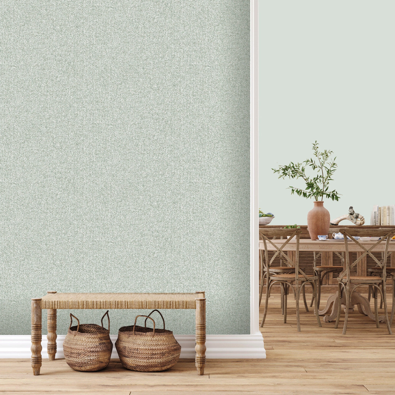 316124 - Fiji Plain Texture Elegant Homes Wallpaper - Sage Green - Rasch