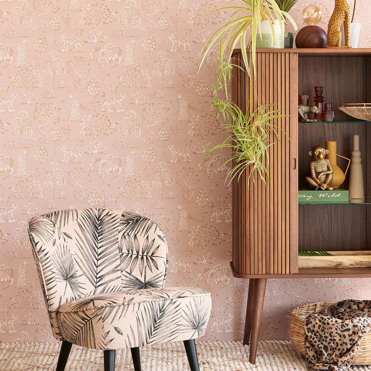 317312 - Woodland Safari Wallpaper - Pink - Eijffinger