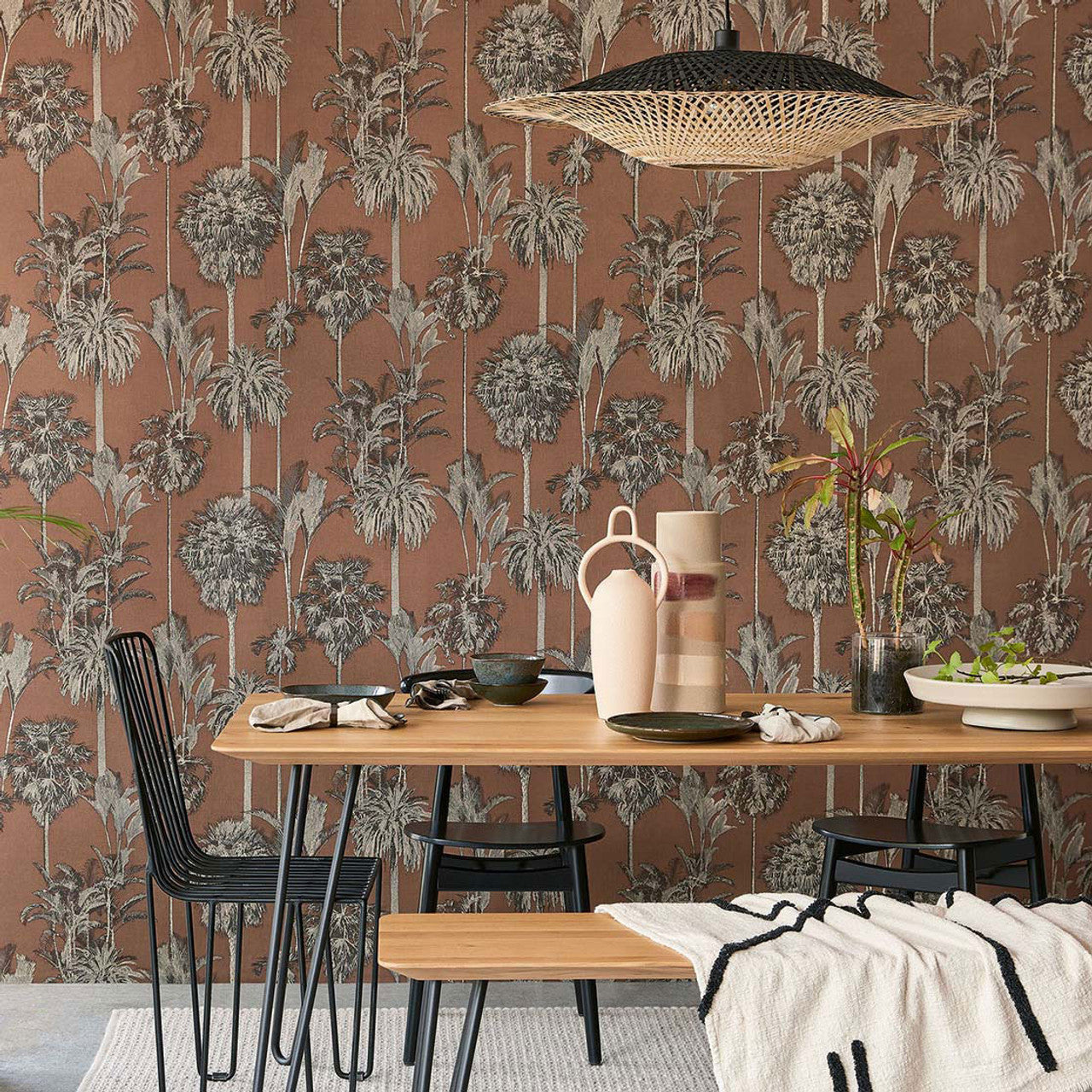 317322 - Tropical Treetop Wallpaper - Maroon - Eijffinger