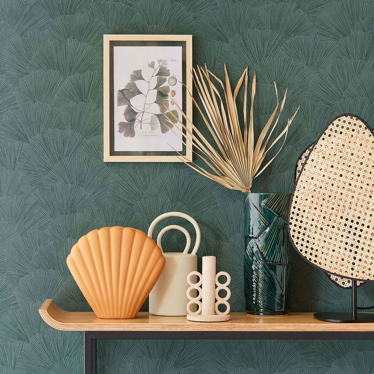 317334 - Fan Leaf Oasis Wallpaper - Teal - Eijffinger