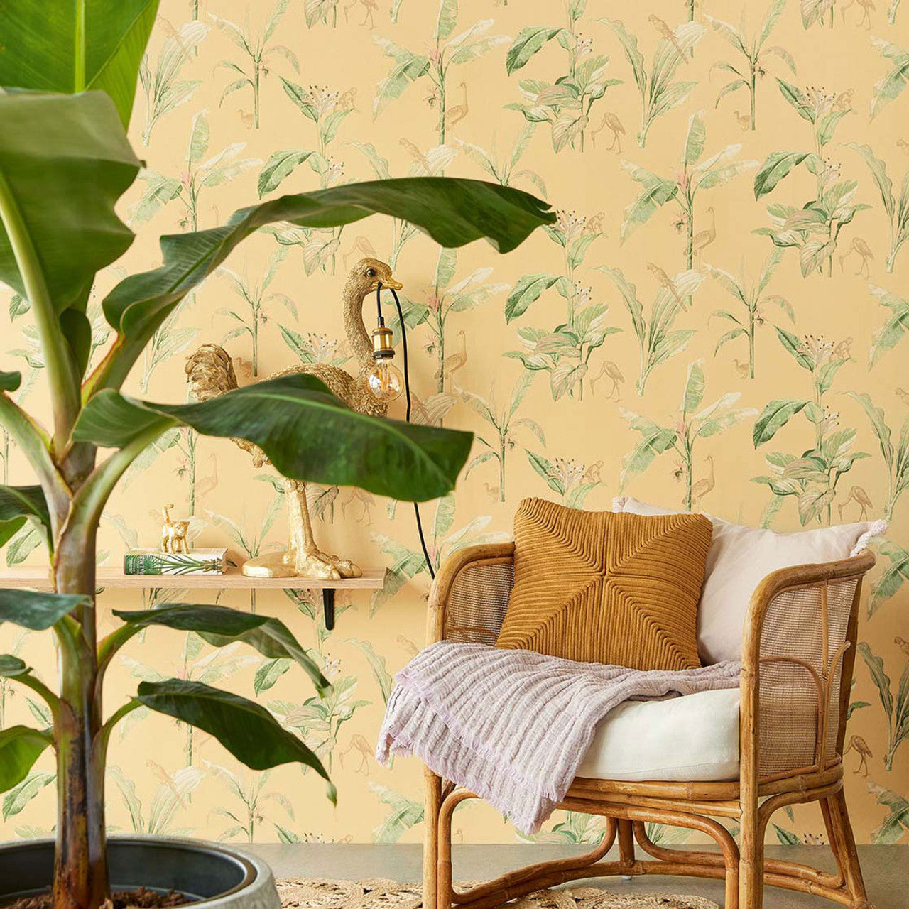 317343 - Botanical Oasis Wallpaper - Yellow - Eijffinger