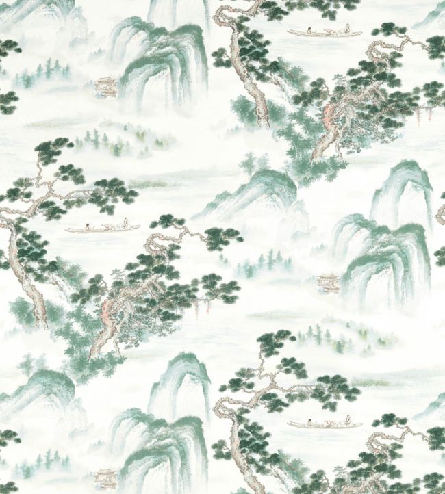 Floating Mountains Fabric - Green - Zoffany