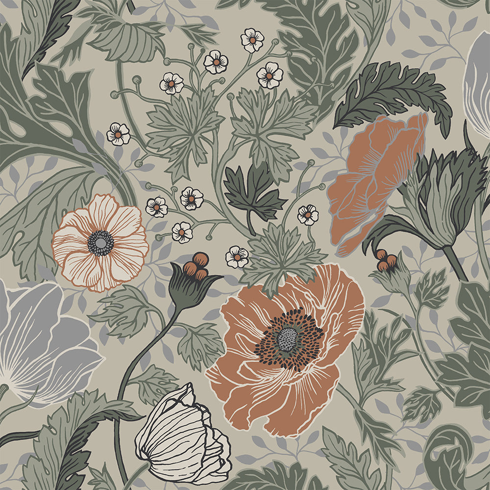 33001 - Anemone Wallpaper - Gray/Beige - Midbec