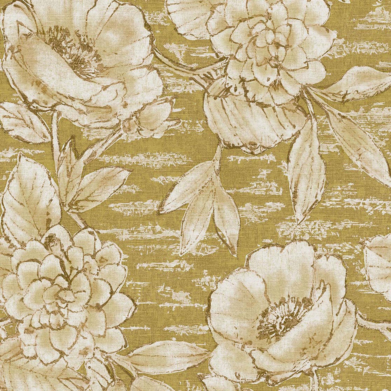 333411 - Rustic Floral Emerald Wallpaper - Ochre - Eijffinger