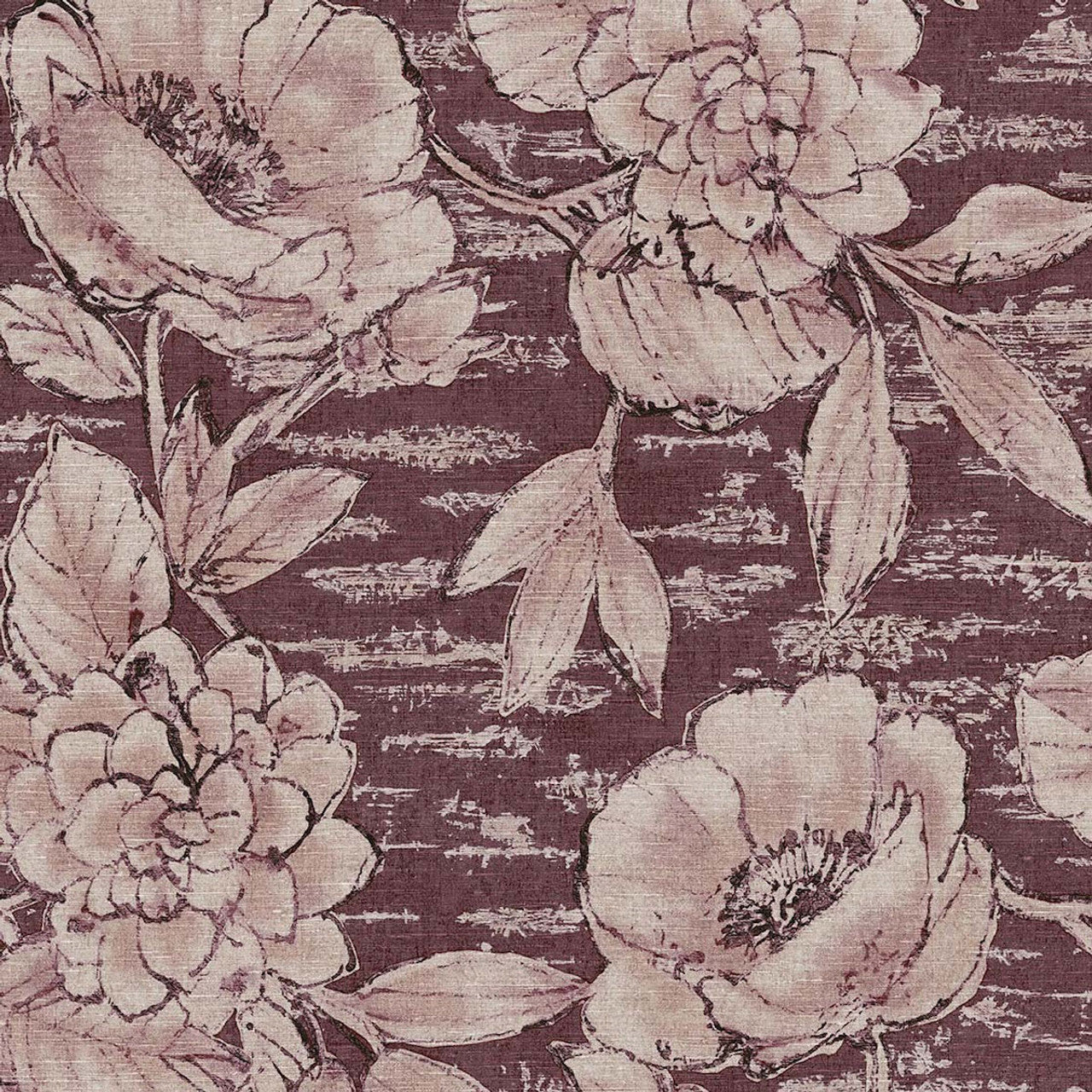 333415 - Rustic Floral Emerald Wallpaper - Burgundy - Eijffinger