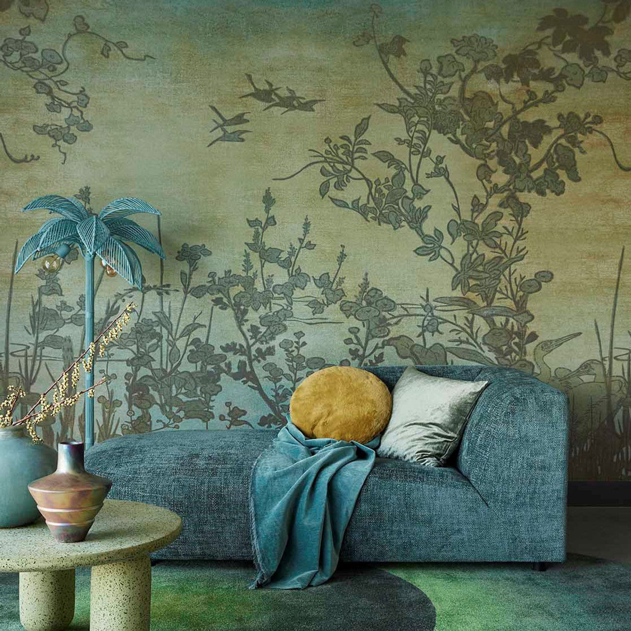 333471 - Botanical Oasis Emerald Mural Wallpaper - Blue - Eijffinger